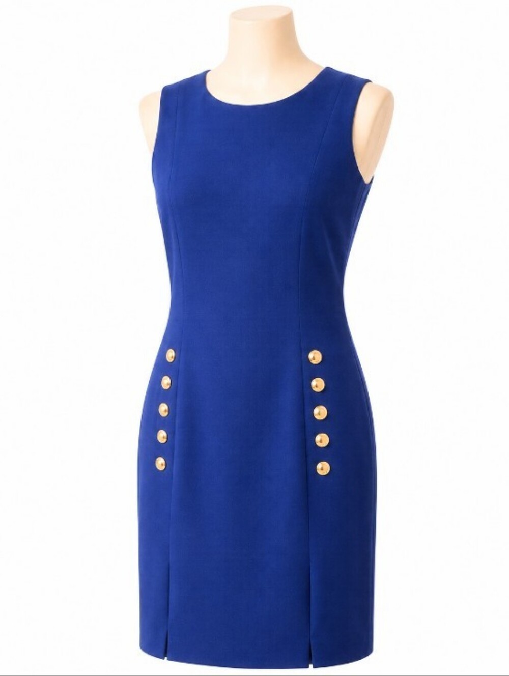 Karl Lagerfeld Paris Royal Blue Sheath Dress 12 Gold Button Career